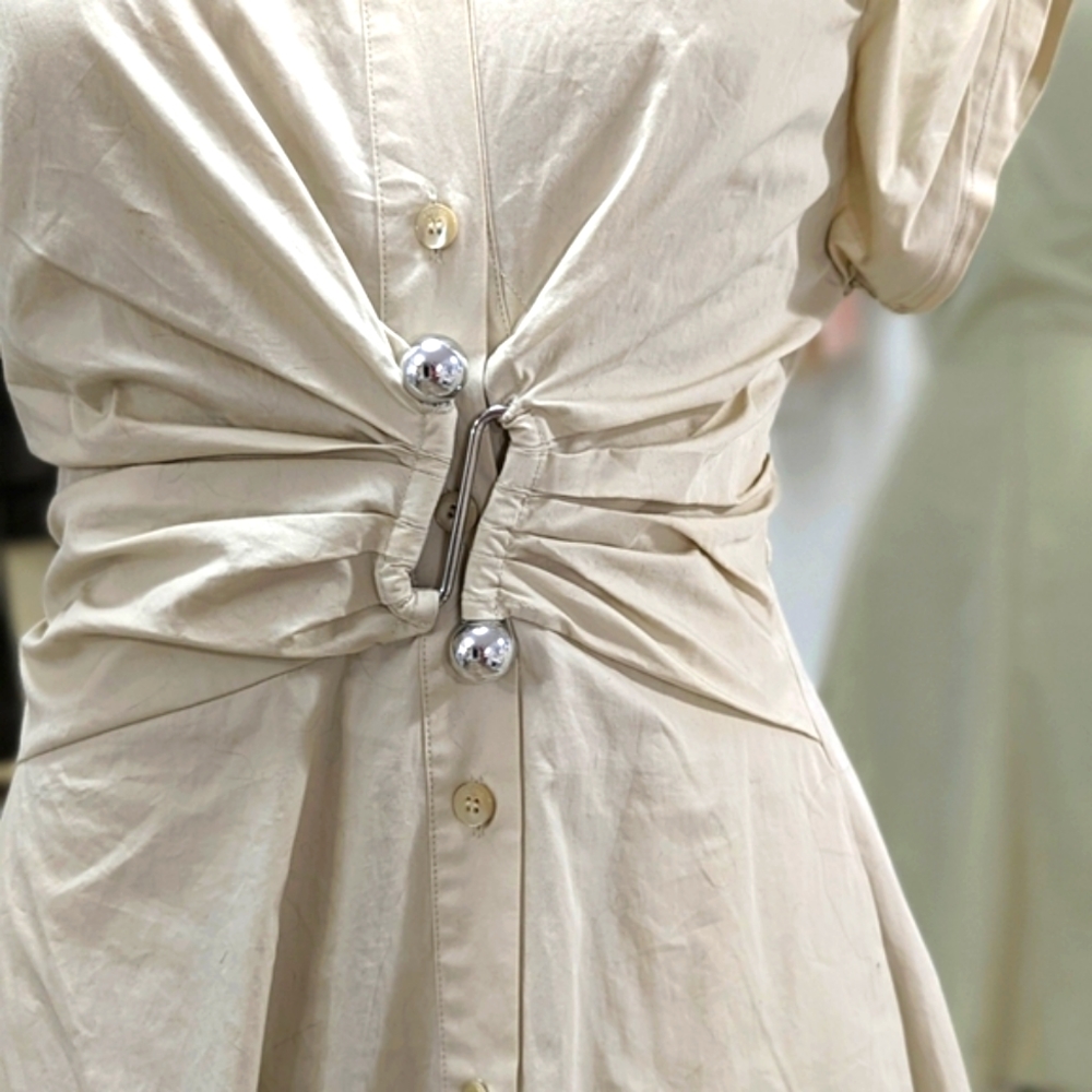 Cinched Cotton Midi Dress, sleeveless - Picture 4 of 9
